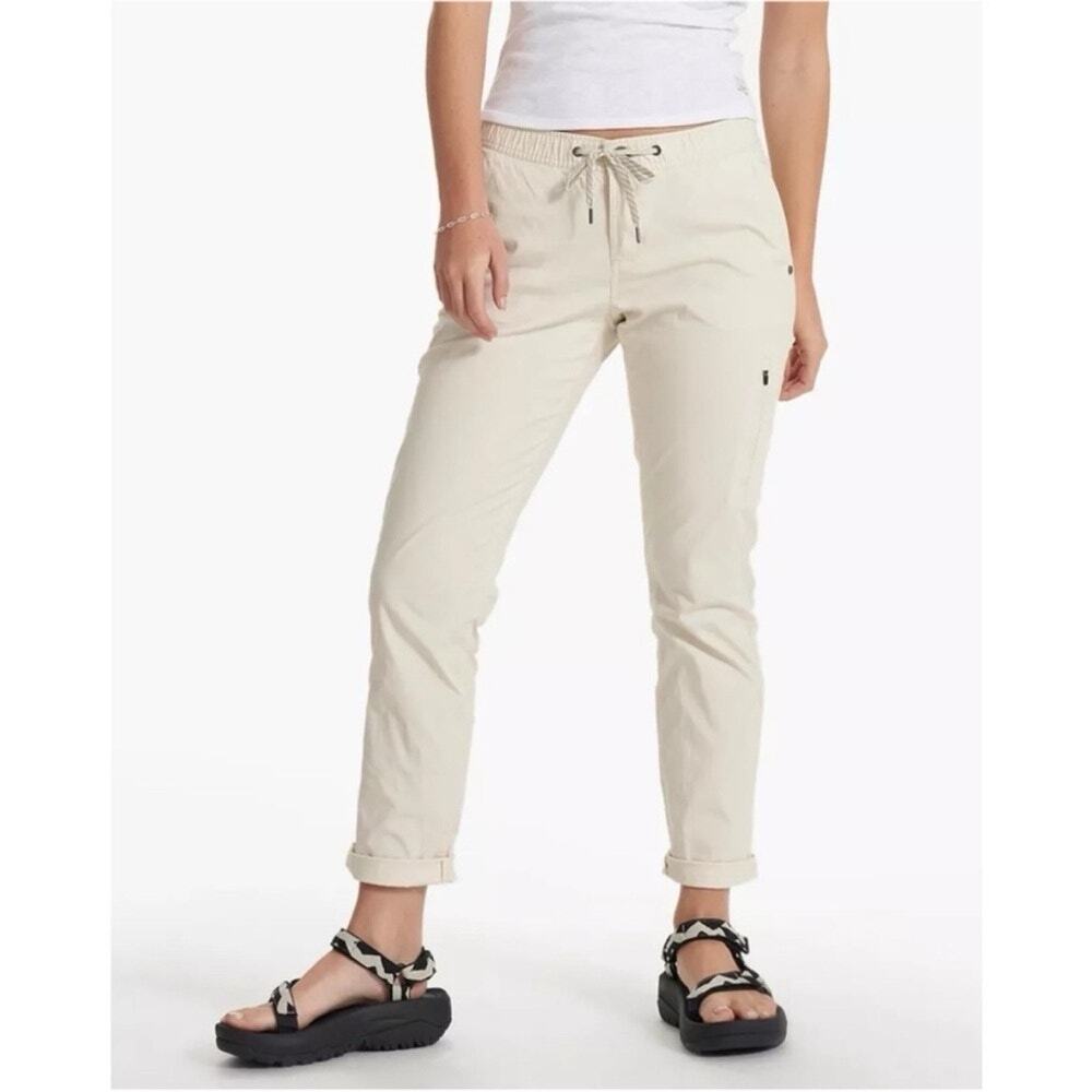 Vuori  VW401 Jogger Pants Ripstop Natural Cream Zip Pocket Drawstring Womens XL